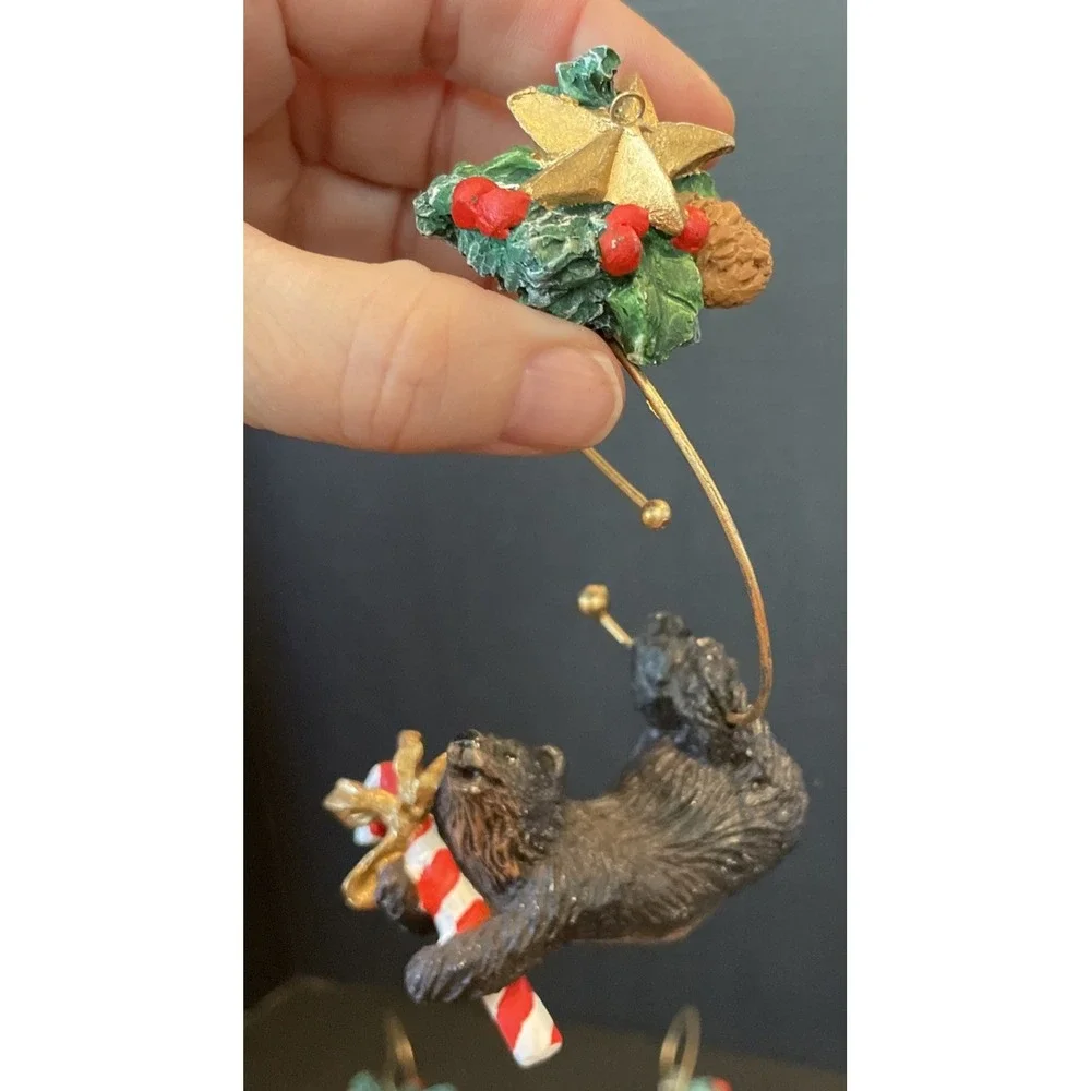 Black Bear Bears Holly Berry‎ Star Christmas Dangling Ornaments Resin Set Of 5